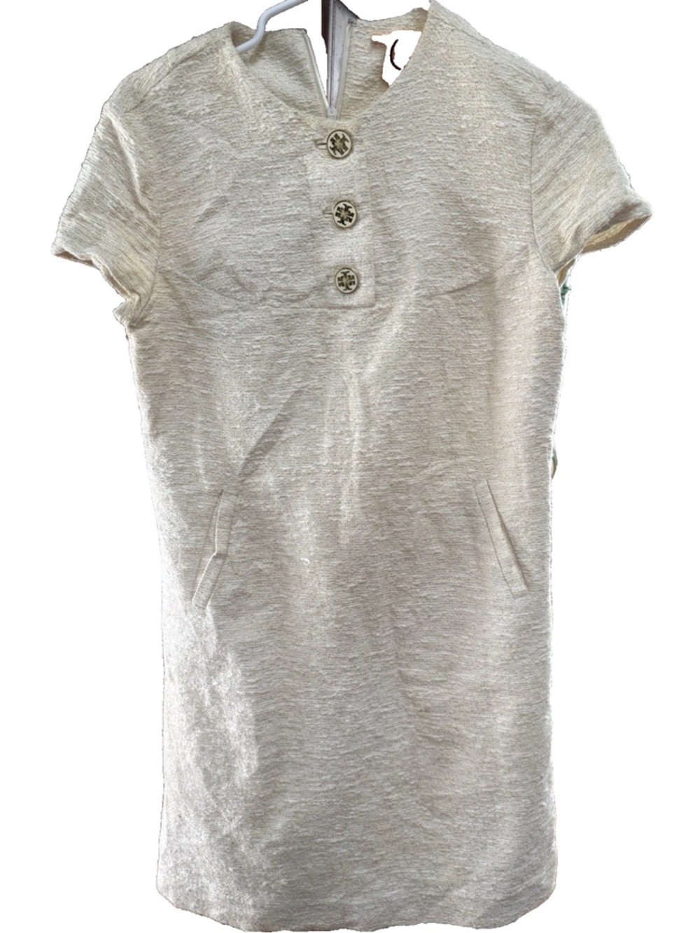 TORY BURCH Cream Dress w/ Gold Thread   Size 6